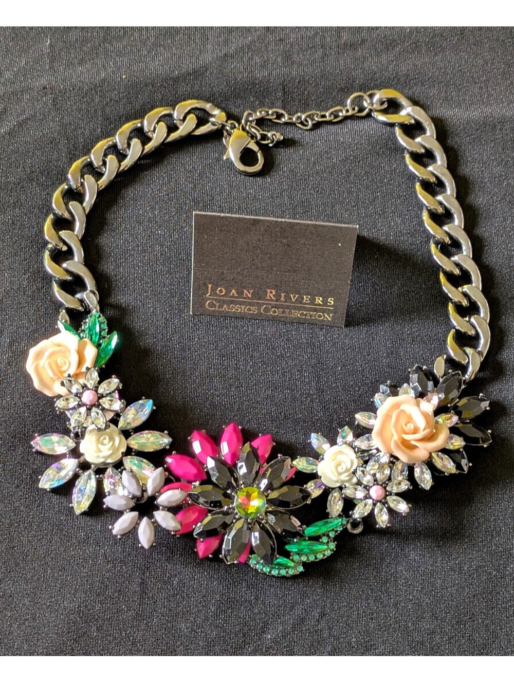 Joan Rivers Necklace Rhinestone Flower Bouquet Garden Party Chain  Box Signed